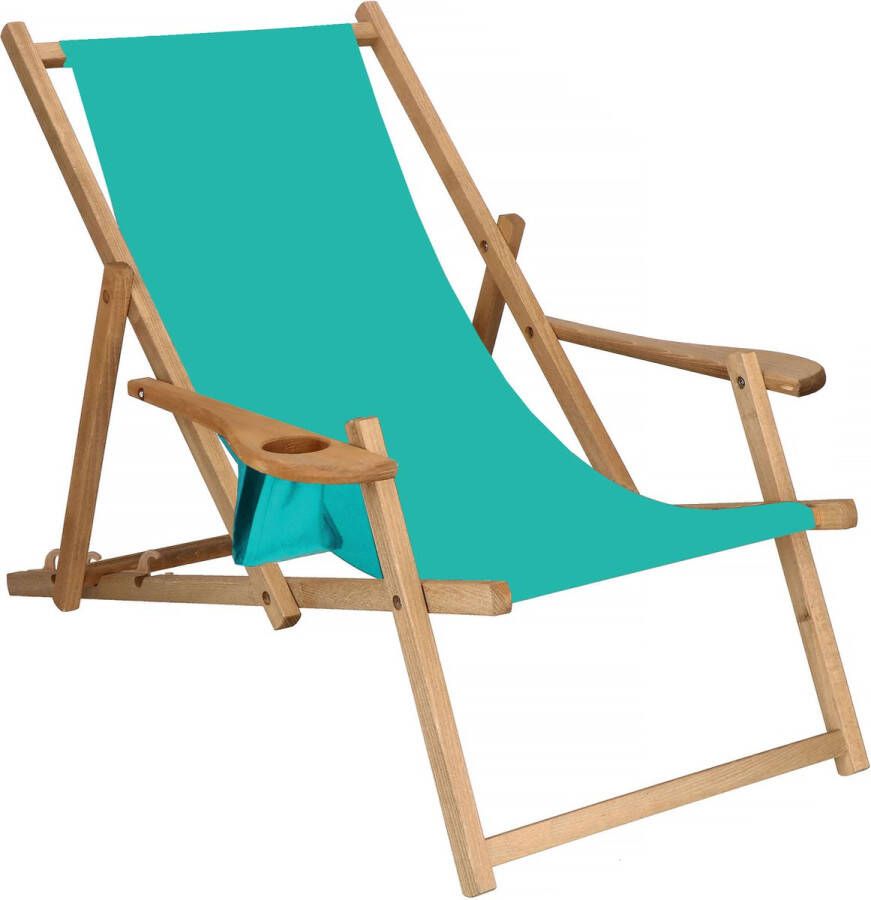 Springos Ligbed Strandstoel Ligstoel Verstelbaar Armleuningen Beukenhout Geïmpregneerd Handgemaakt Turquoise