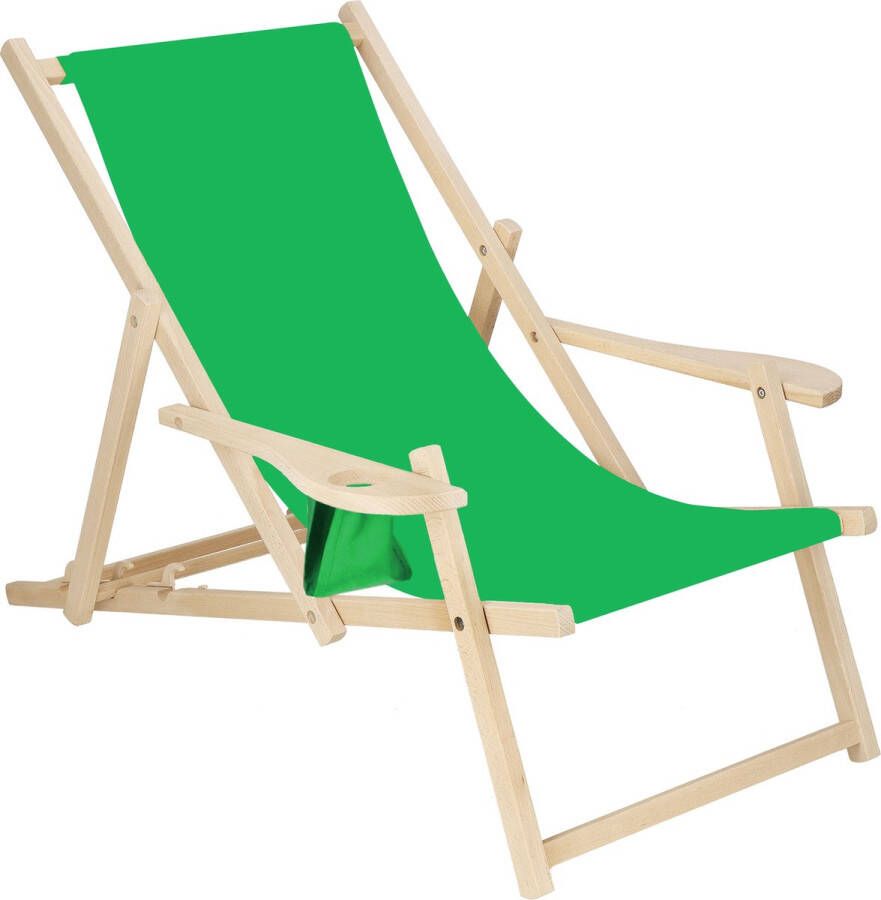 Springos Ligbed Strandstoel Ligstoel Verstelbaar Armleuningen Beukenhout Handgemaakt Groen