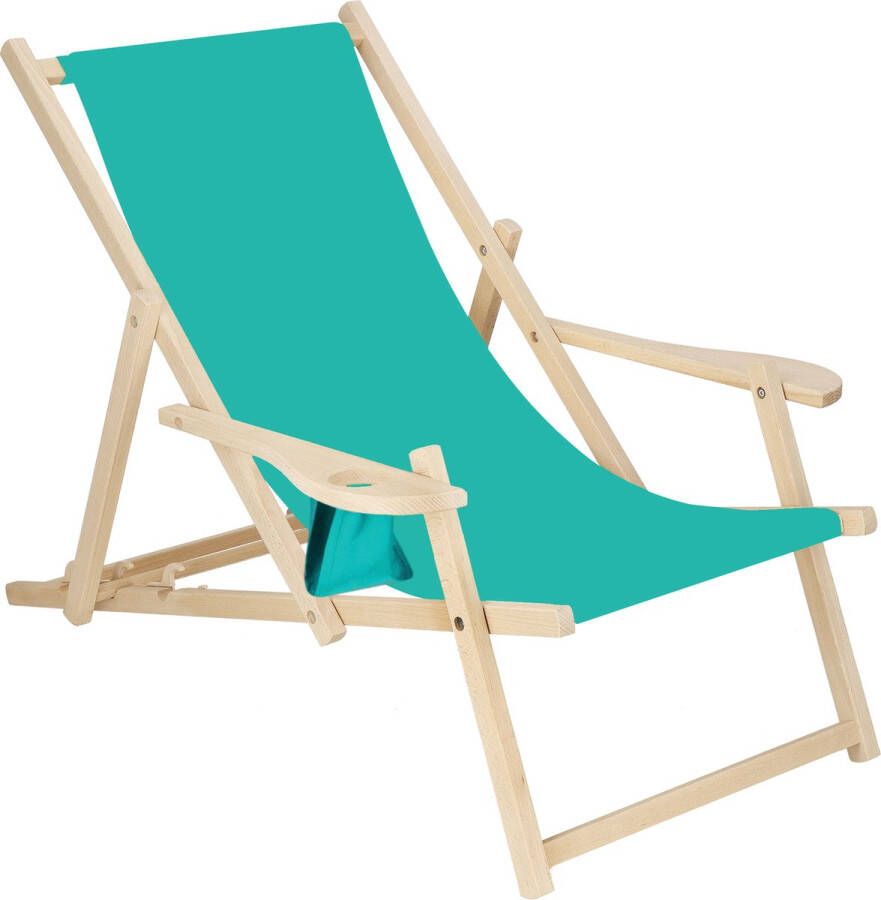 Springos Ligbed Strandstoel Ligstoel Verstelbaar Armleuningen Beukenhout Handgemaakt Turquoise