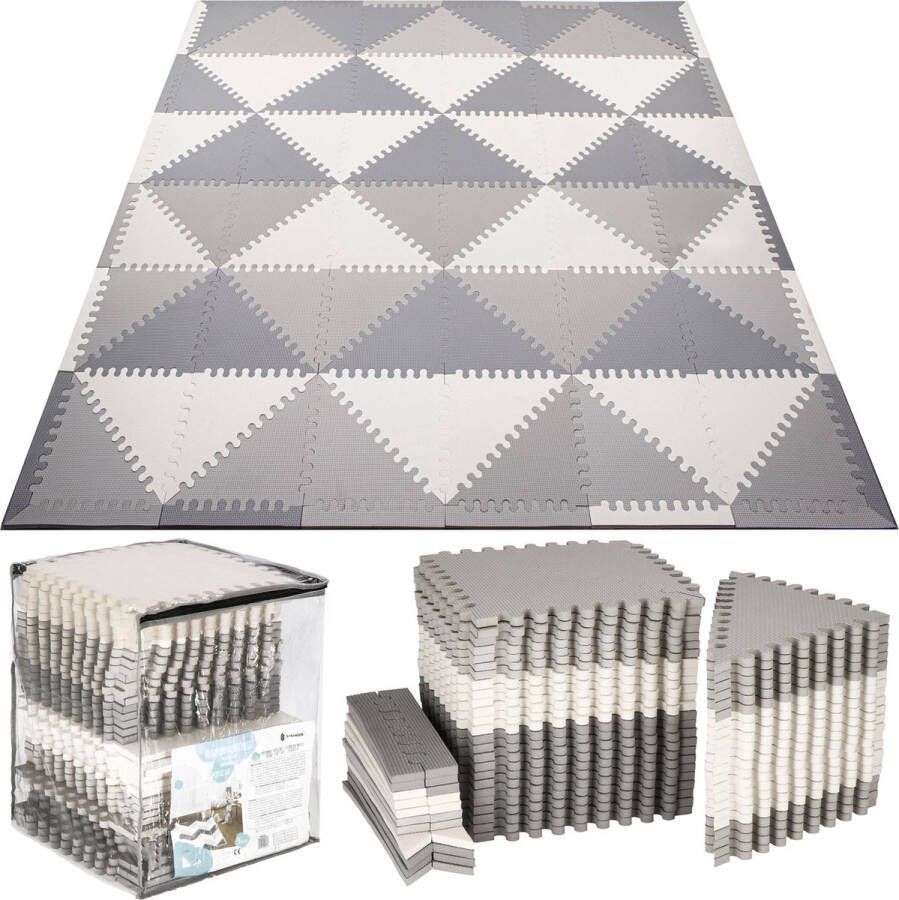 Springos Speelmat Foam Puzzelmat 72 puzzelstukken 182 x 182 cm Grijs Wit Grafiet
