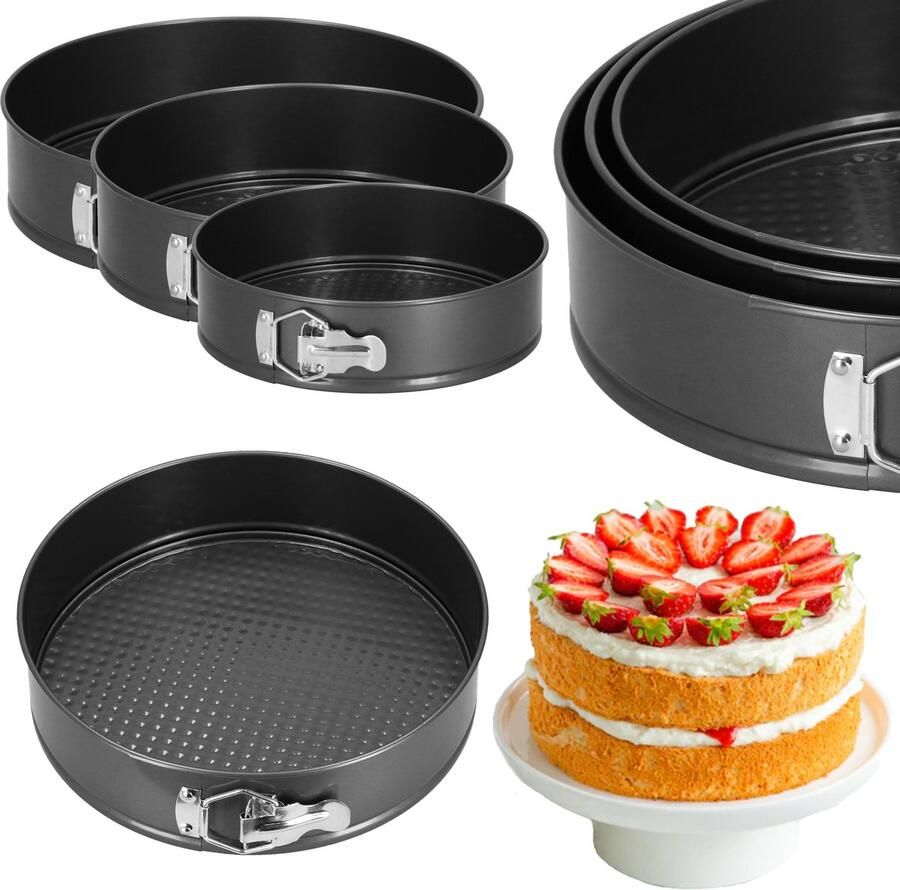 Springos Springvorm Taartvorm -Bakvorm Staal 3 Stuks Diameters 27 25 23