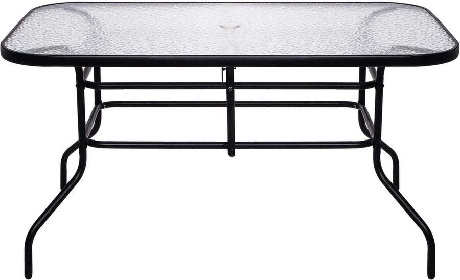 Springos Tuintafel 140 x 80 x 70 cm Buitentafel Eettafel Buiten Metaal Gehard Glas 100 KG Zwart