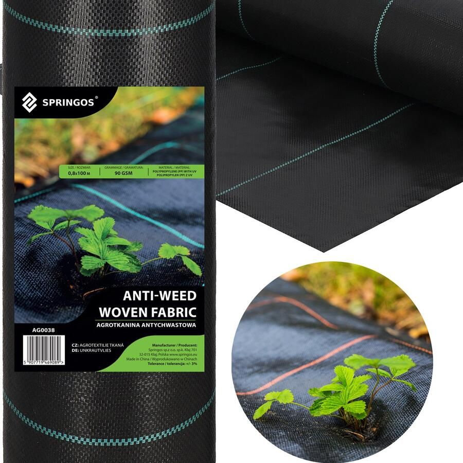 Springos Worteldoek Anti -Onkruid Beschermfolie 90g 1 6X10M Zwart