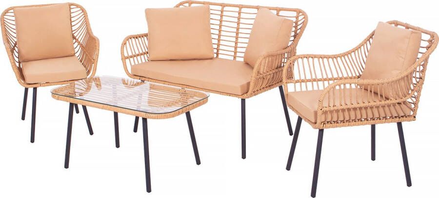 Springos Tuinset 4 Delig Stoelen Bank Tafel Rotan Beige