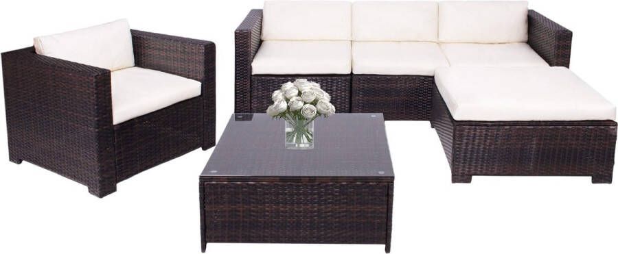 Springos Tuinset 4 Delig Stoelen Bank Tafel Rotan Hoekbank Bruin Crème