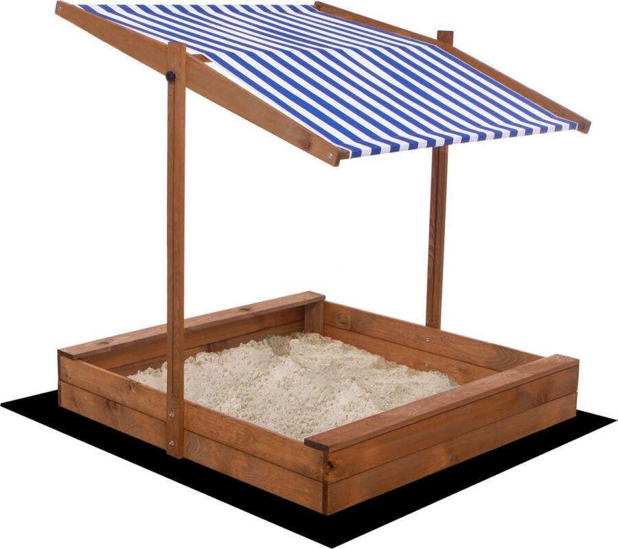 Springos Zandbak Inclusief Gronddoek Met Dak Geïmpregneerd Blauw Wit 120 x 120 CM