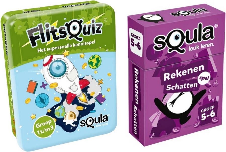 Identity Games Educatieve spellenbundel Squla 2 stuks Flitsquiz Groep 1 2 3 & Rekenen Kaartspel (Groep 4&5)