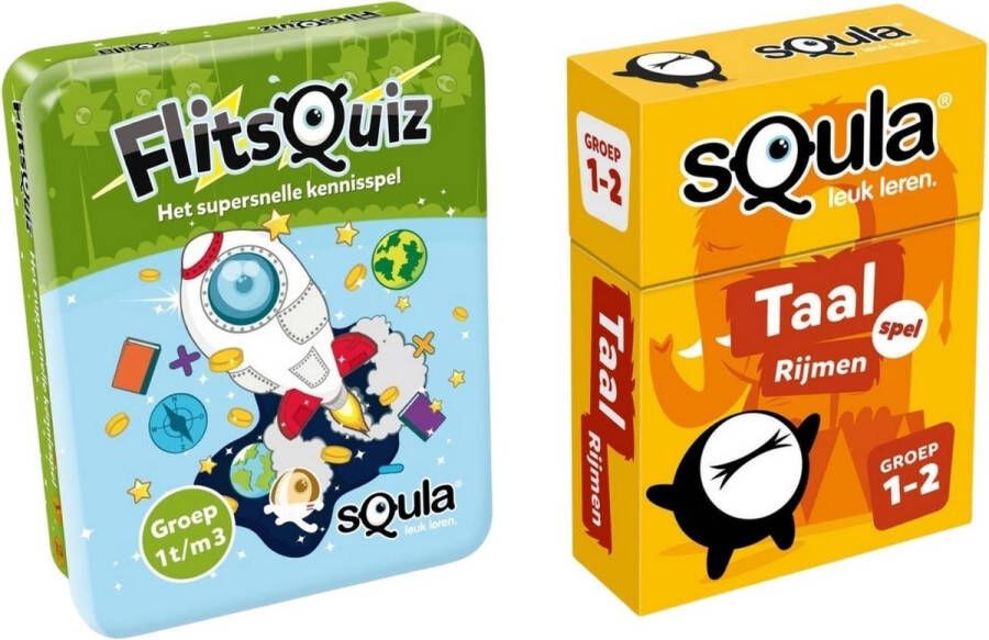 Identity Games Educatieve spellenbundel Squla 2 stuks Flitsquiz Groep 1 2 3 & Taal Kaartspel (groep 1&2)