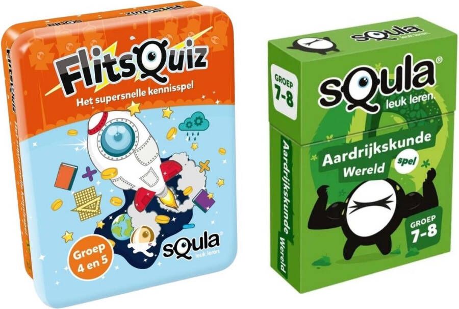 Identity Games Educatieve spellenbundel Squla Kaartspel -2 stuks- Flitsquiz Groep 4 5 & Aardrijkskunde (Groep7&8)