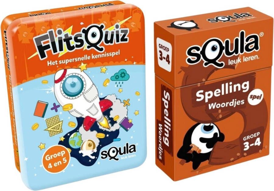 Identity Games Educatieve spellenbundel Squla Kaartspel 2 stuks Flitsquiz Groep 4 5 & Spelling (Groep 3&4)