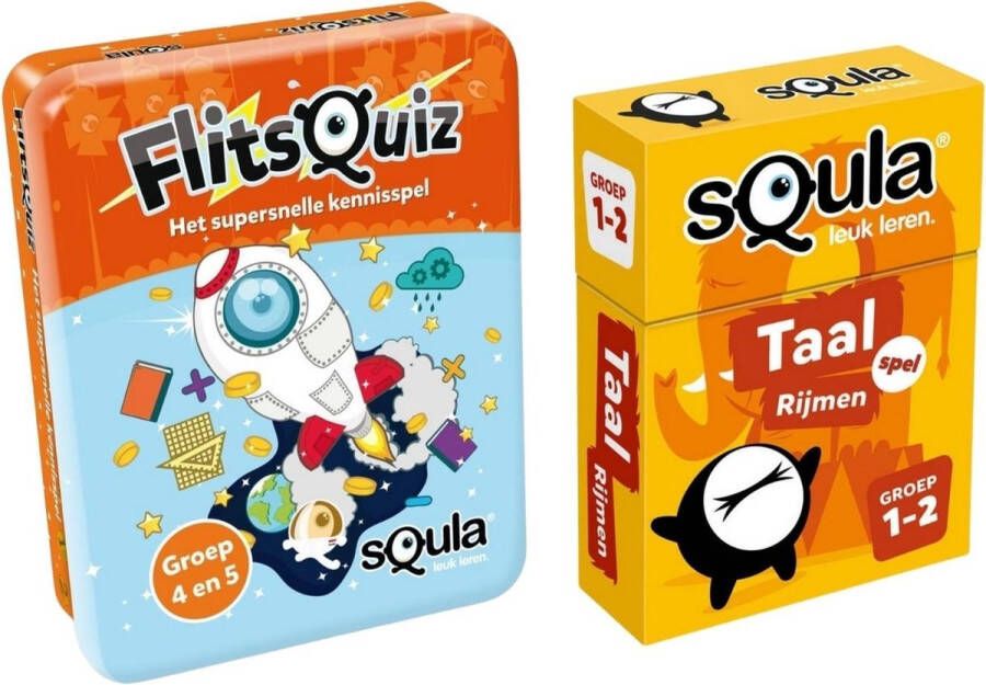 Identity Games Educatieve spellenbundel Squla Kaartspel 2 stuks Flitsquiz Groep 4 5 & Taal (Groep 1&2)