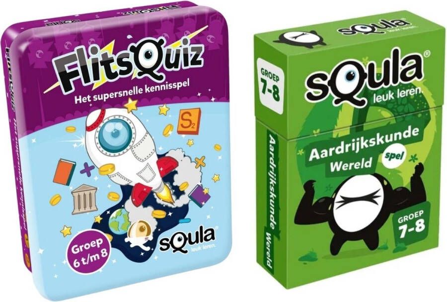 Identity Games Educatieve spellenbundel -Squla Kaartspel-2 stuks-Flitsquiz Groep 6 7 8 & Aardrijkskunde (groep 7&8)