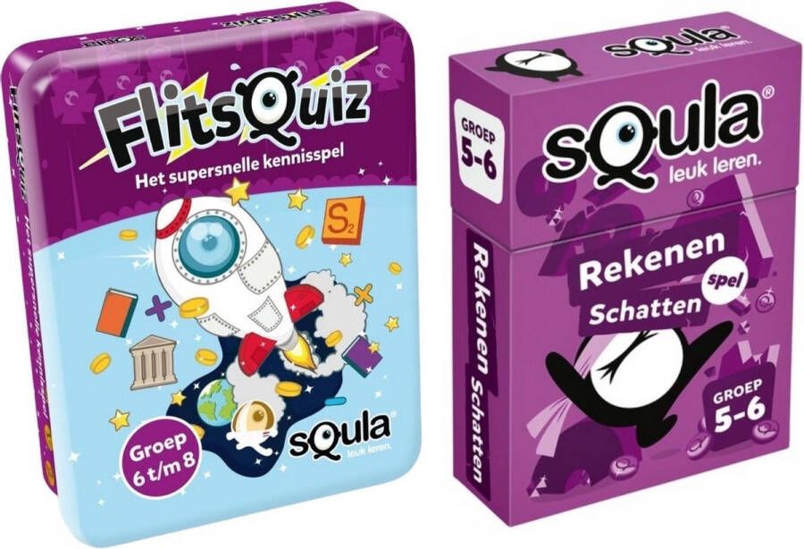 Identity Games Educatieve spellenbundel -Squla Kaartspel-2 stuks-Flitsquiz Groep 6 7 8 & Rekenen (groep 5&6)