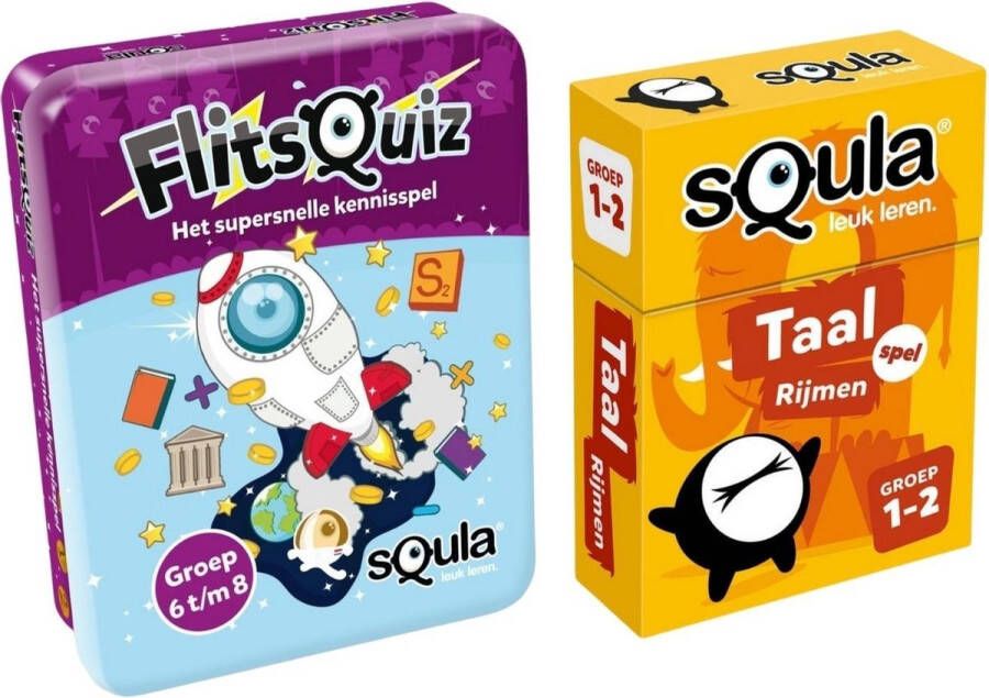 Identity Games Educatieve spellenbundel Squla Kaartspel 2 stuks Flitsquiz Groep 6 7 8 & Taal (groep 1&2)