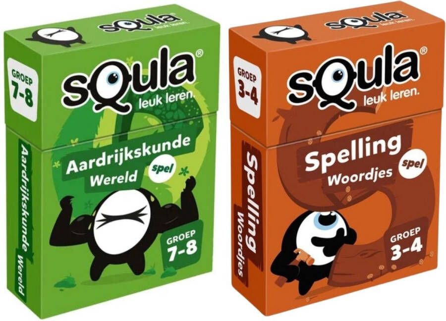 Identity Games Educatieve spellenbundel Squla Kaartspel 2 stuks Groep 3-4 & 7-8 Aardrijkskunde & Spelling