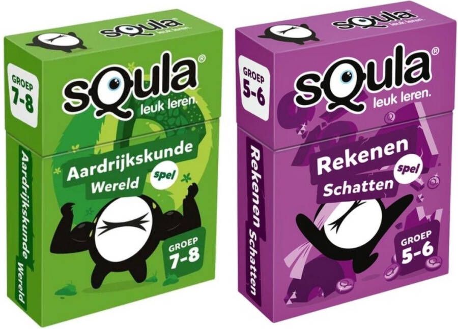 Identity Games Educatieve spellenbundel Squla Kaartspel 2 stuks Groep 5 t m 8 Aardrijkskunde & Rekenen