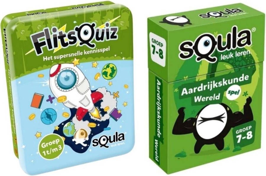 WAYS Spellenbundel Squla 2 stuks Flitsquiz Groep 1 2 3 Aardrijkskunde Kaartspel (Groep 7&8)