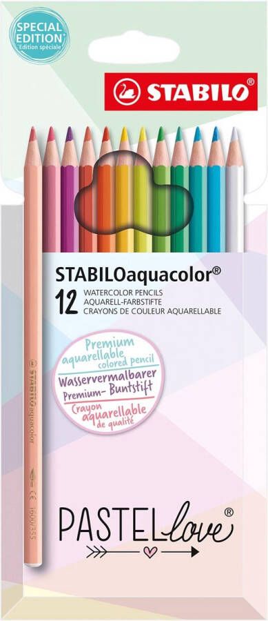 STABILO aquacolor kleurpotlood pastel etui van 12 stuks assorti 6 stuks