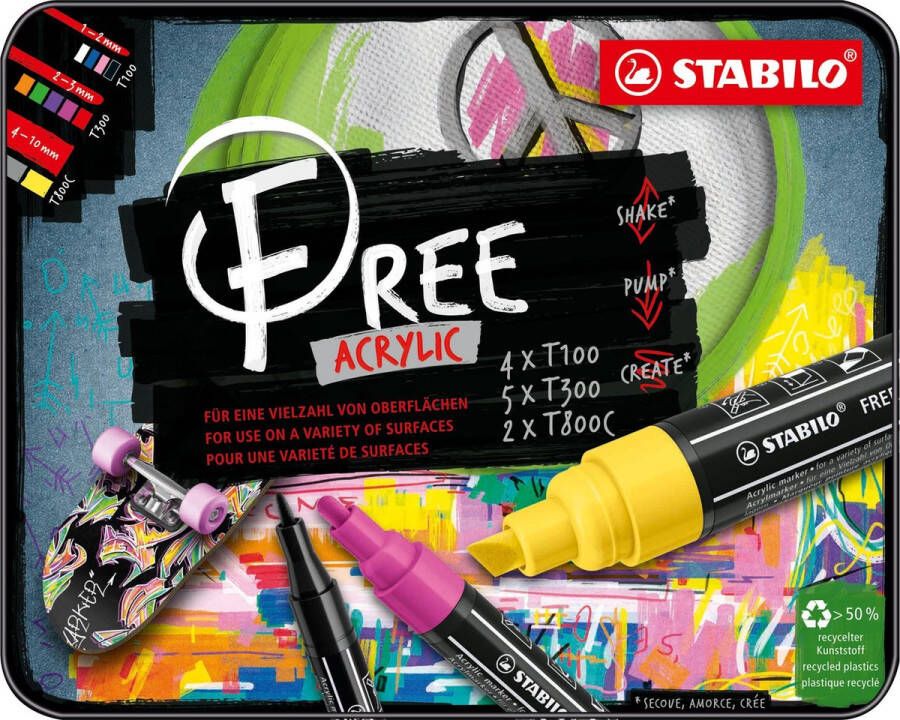 STABILO FREE Acryl Marker Start Set 11 Acryl Markers 3 Verschillende Tip Sizes