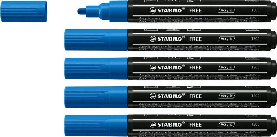 STABILO FREE Acryl Marker T300 Ronde Punt 2-3 mm Donker Blauw Doos 5 stuks