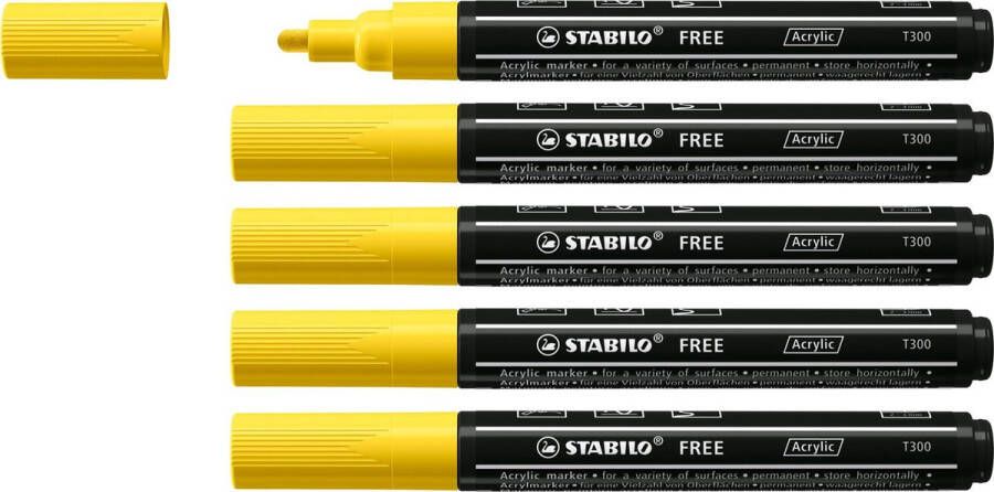 STABILO FREE Acryl Marker T300 Ronde Punt 2-3 mm Geel Doos 5 stuks