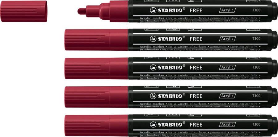 STABILO FREE Acryl Marker T300 Ronde Punt 2-3 mm Heide Paars Doos 5 stuks