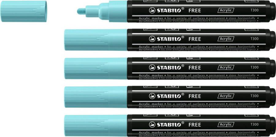 STABILO FREE Acryl Marker T300 Ronde Punt 2-3 mm IJs Blauw Doos 5 stuks