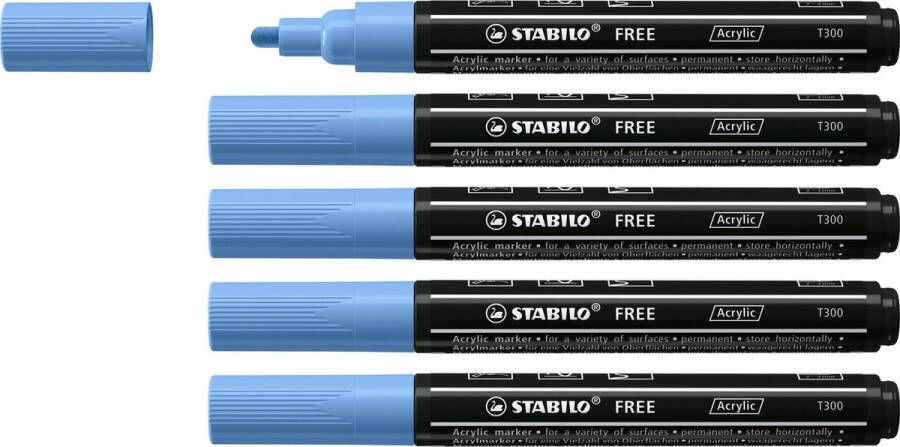 STABILO FREE Acryl Marker T300 Ronde Punt 2-3 mm Kobalt Blauw Doos 5 stuks