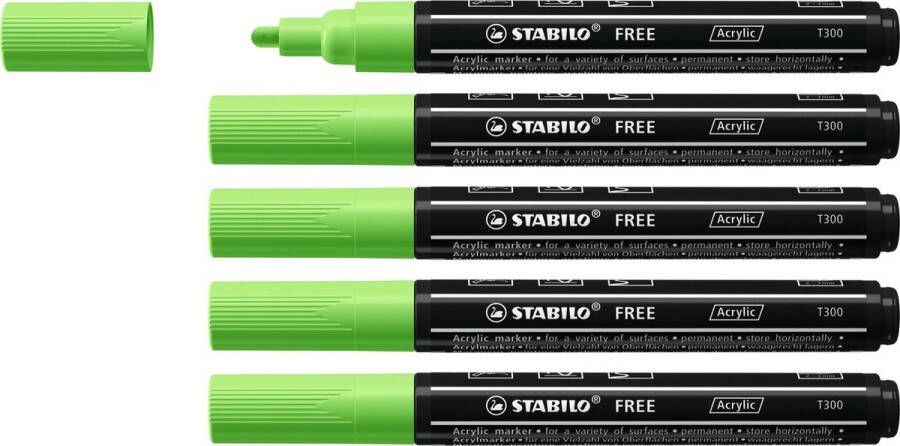 STABILO FREE Acryl Marker T300 Ronde Punt 2-3 mm Licht Groen Doos 5 stuks