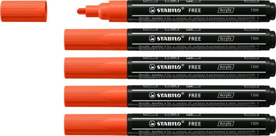 STABILO FREE Acryl Marker T300 Ronde Punt 2-3 mm Licht Rood Doos 5 stuks