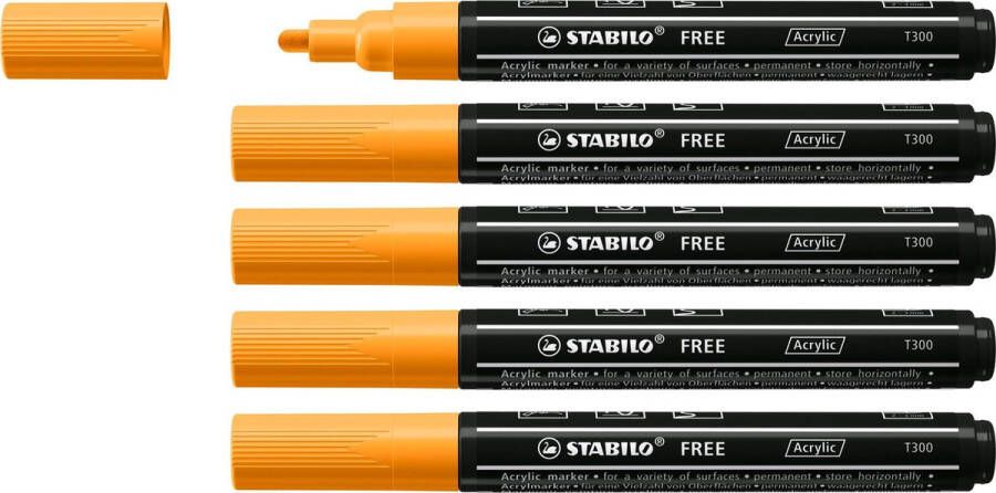 STABILO FREE Acryl Marker T300 Ronde Punt 2-3 mm Oranje Doos 5 stuks