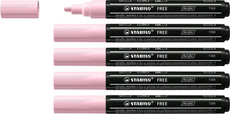 STABILO FREE Acryl Marker T300 Ronde Punt 2-3 mm Zacht Blush Doos 5 stuks