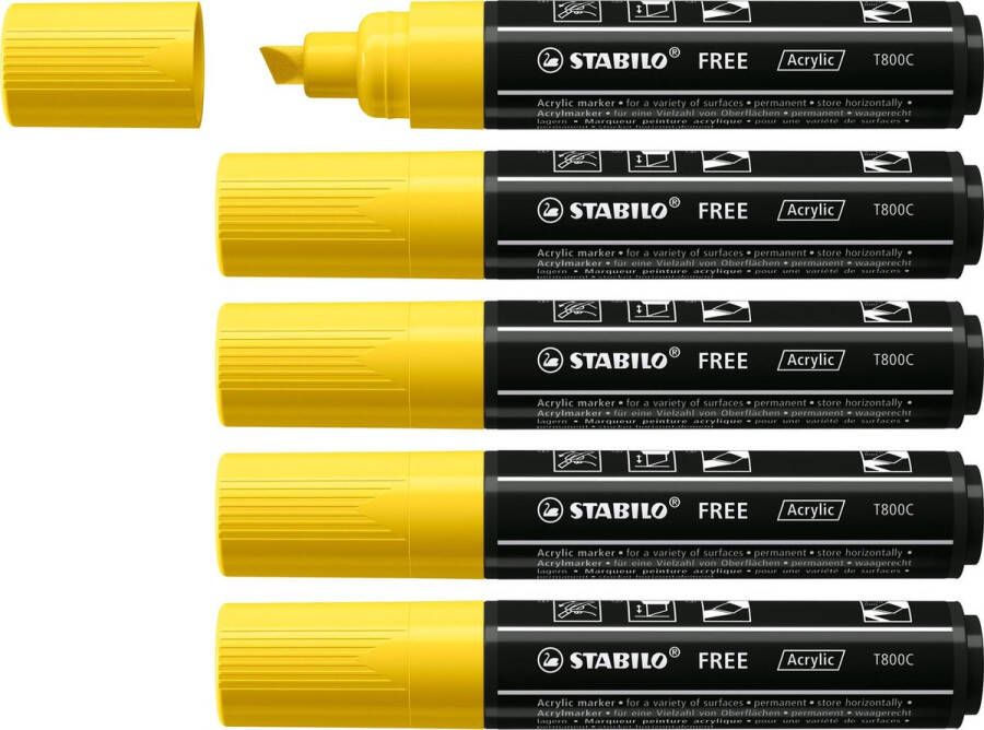 STABILO FREE Acryl Marker T800C Schuine Punt 4-10 mm Geel Doos 5 stuks