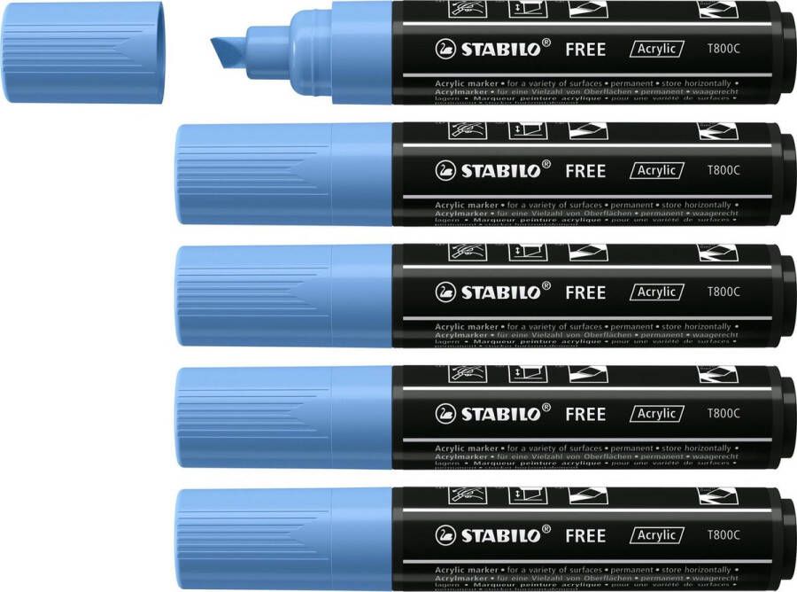 STABILO FREE Acryl Marker T800C Schuine Punt 4-10 mm Kobalt Blauw Doos 5 stuks