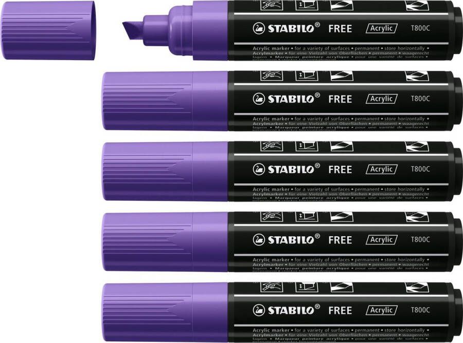 STABILO FREE Acryl Marker T800C Schuine Punt 4-10 mm Paars Doos 5 stuks
