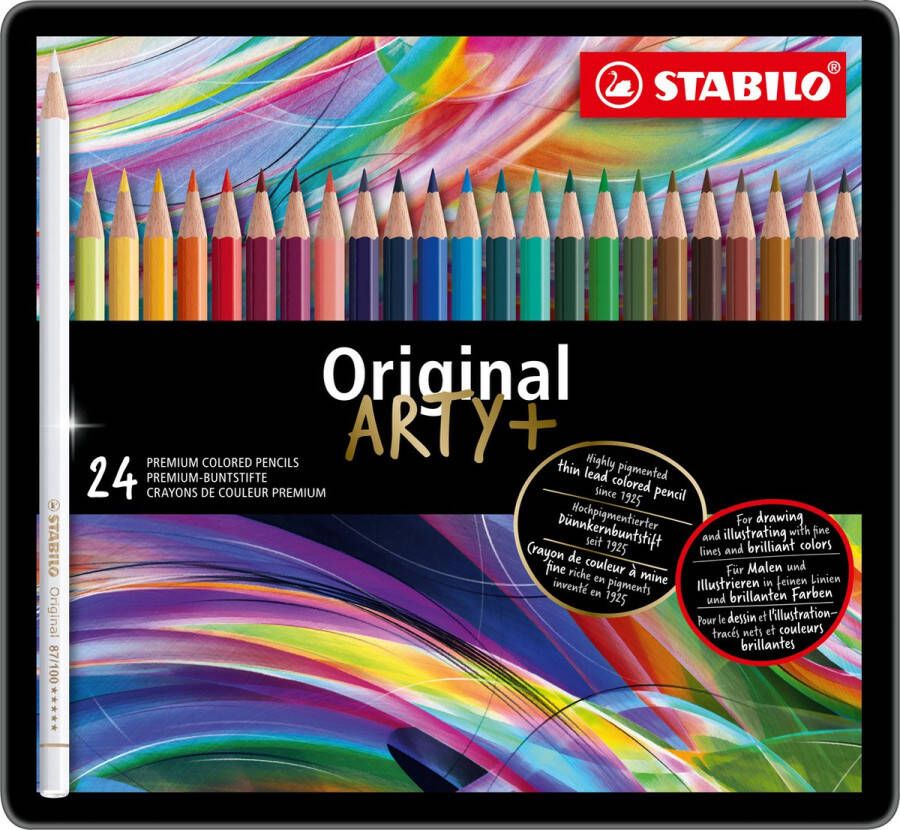 STABILO Original Kleurpotlood Voor Haar Fijne Lijnen Met Elastische Kern Metalen Etui Met 24 Kleuren