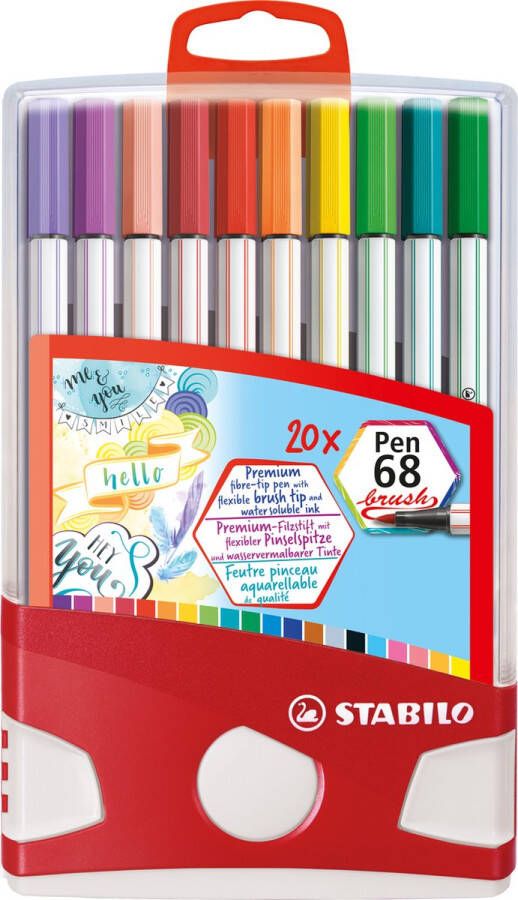 STABILO Pen 68 Brush Premium Brush Viltstift ColorParade Set Met 20 Verschillende Kleuren