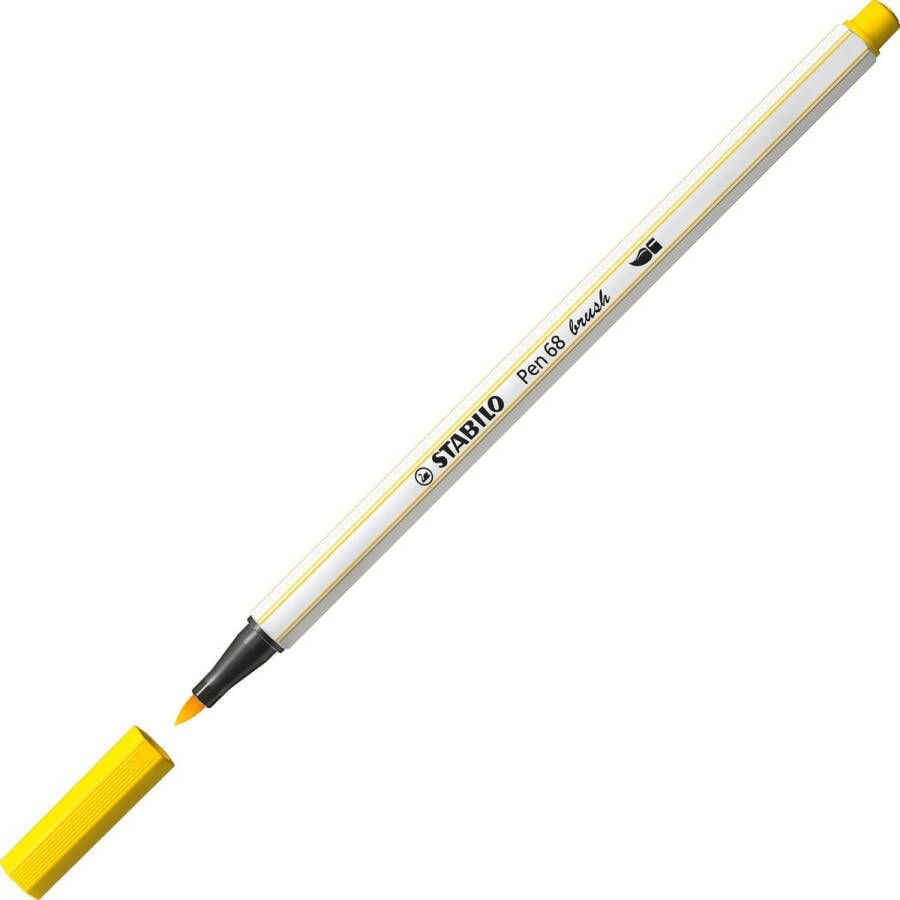 STABILO Pen 68 Brush Premium Brush Viltstift Met Flexibele Penseelpunt Geel per stuk