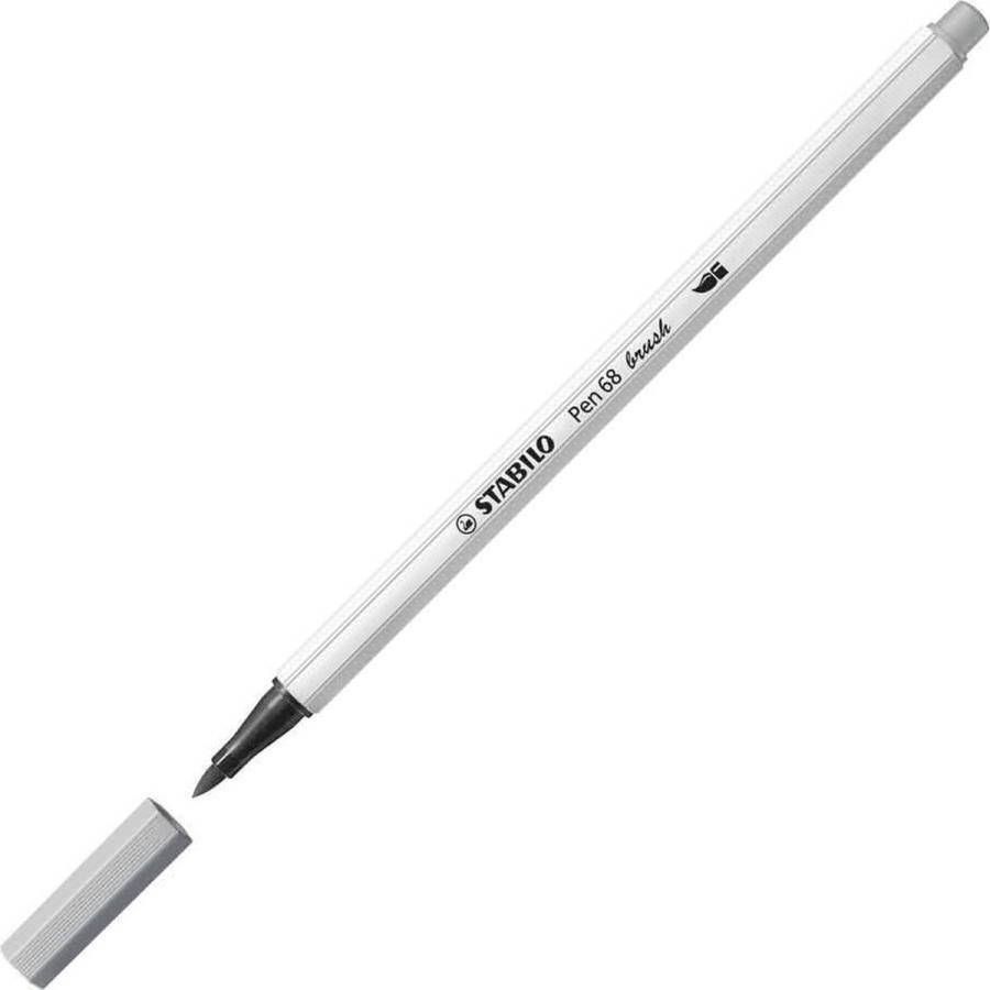 STABILO Pen 68 Brush Premium Brush Viltstift Met Flexibele Penseelpunt Middel Koud Grijs per stuk