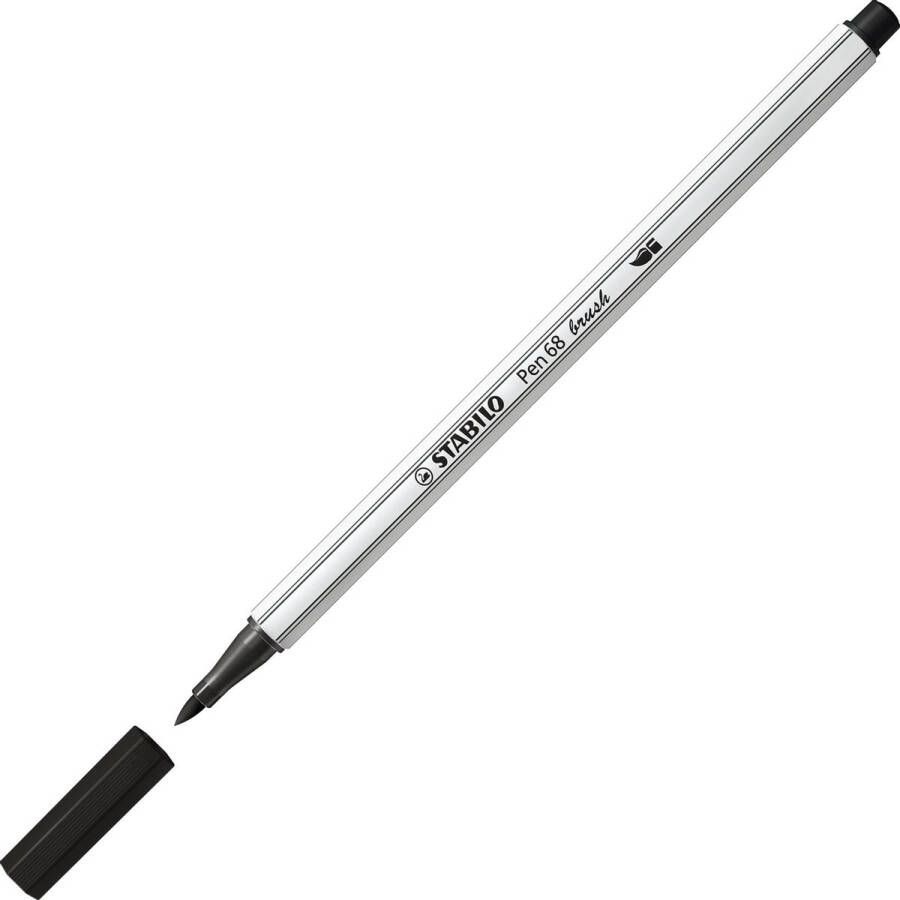 STABILO Pen 68 Brush Premium Brush Viltstift Met Flexibele Penseelpunt Zwart per stuk