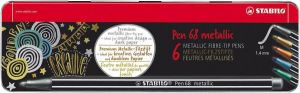 STABILO Pen 68 Metallic Premium Metallic Viltstift 6 Stuks Metalen Etui 5 Verschillende Kleuren