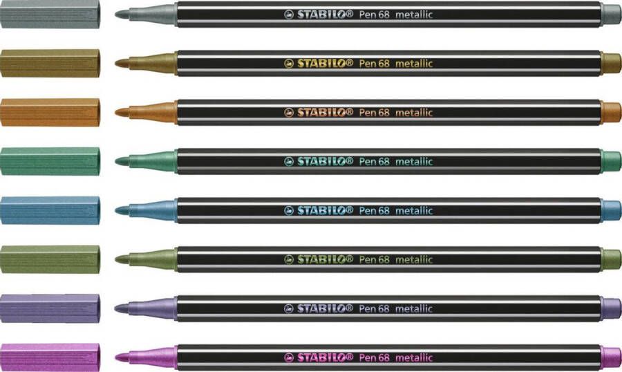 STABILO Pen 68 Metallic Premium Metallic Viltstift Metalen Etui Met 8 Kleuren
