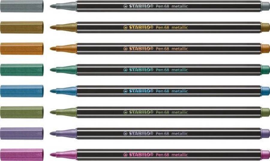 Stabilo Pen 68 metallic premium viltstift etui met 8 kleuren