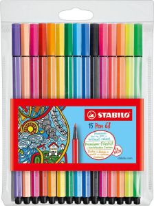 STABILO Premium Viltstift Pen 68 Etui Met 15 Kleuren 10 Standaard + 5 Neon Kleuren
