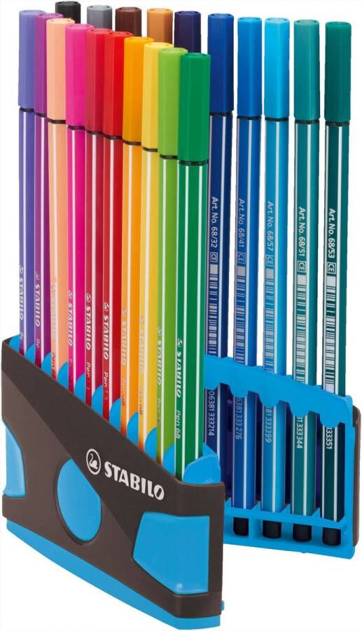 STABILO Pen 68 Premium Viltstift ColorParade Antraciet Licht Blauw Set Met 20 Verschillende Kleuren