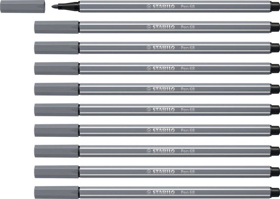 STABILO Pen 68 premium Viltstift Donker Grijs Doos 10 stuks
