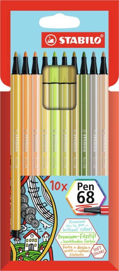 STABILO Pen 68 Premium Viltstift Etui Met 10 Nieuwe Kleuren
