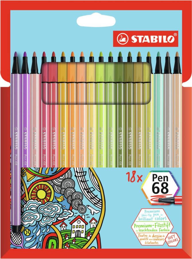 STABILO Pen 68 Premium Viltstift Etui Met 18 Nieuwe Kleuren