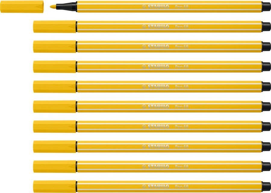 STABILO Pen 68 Premium Viltstift Geel Doos 10 stuks