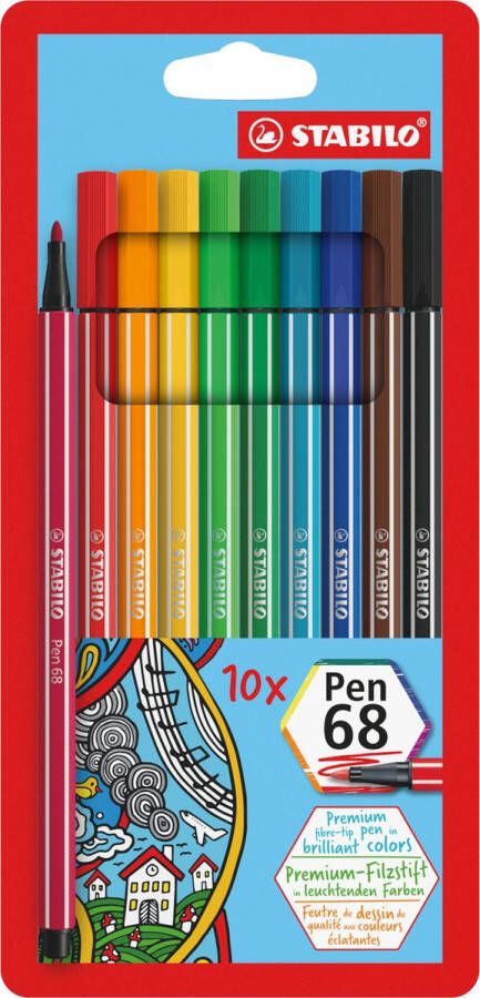 STABILO Pen 68 Premium Viltstift Hersluitbare Etui Met 10 Kleuren